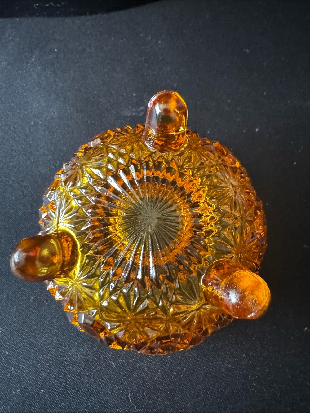 Vintage Amber Glass Candle Holder Daisy Button Pattern - Picture 4 of 6